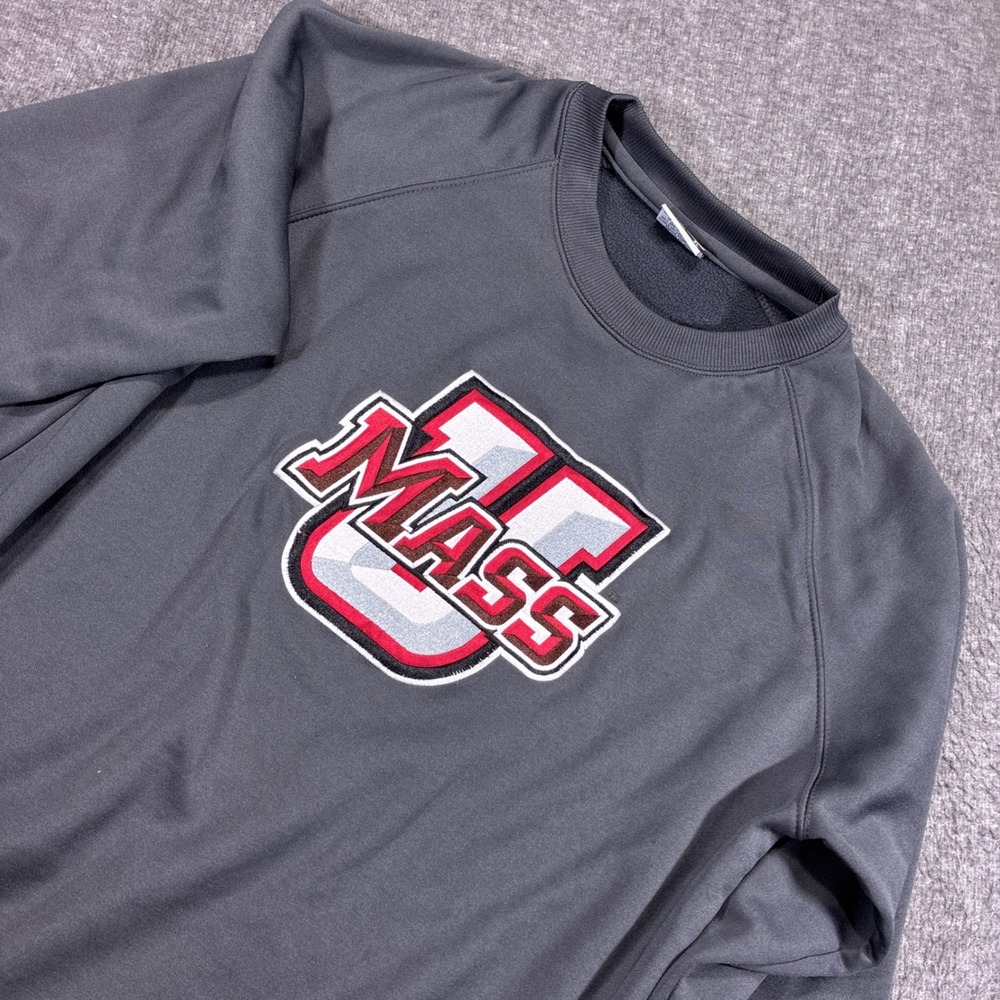 UMass‎ Sweatshirt Mens XL Charcoal Grey Embroidered Raglan Stadium Athletics